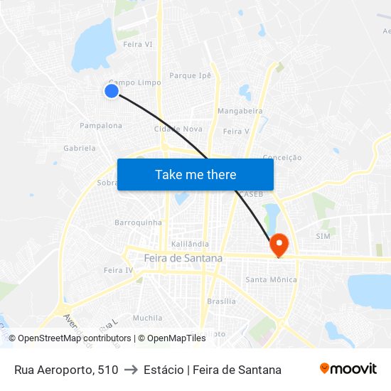 Rua Aeroporto, 510 to Estácio | Feira de Santana map