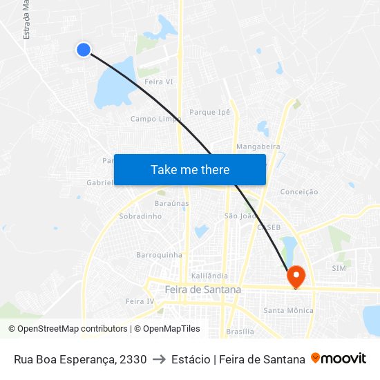 Rua Boa Esperança, 2330 to Estácio | Feira de Santana map