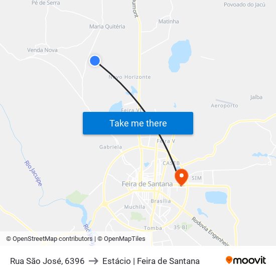 Rua São José, 6396 to Estácio | Feira de Santana map