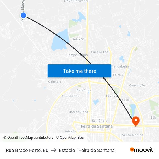 Rua Braco Forte, 80 to Estácio | Feira de Santana map