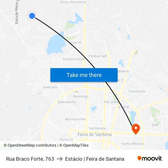 Rua Braco Forte, 763 to Estácio | Feira de Santana map