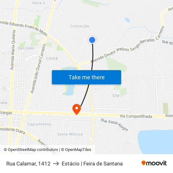 Rua Calamar, 1412 to Estácio | Feira de Santana map