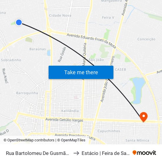 Rua Bartolomeu De Gusmão, 1677 to Estácio | Feira de Santana map