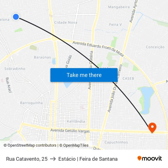 Rua Catavento, 25 to Estácio | Feira de Santana map