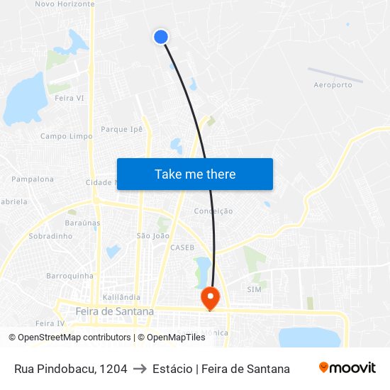 Rua Pindobacu, 1204 to Estácio | Feira de Santana map