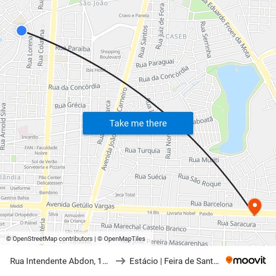 Rua Intendente Abdon, 1100 to Estácio | Feira de Santana map