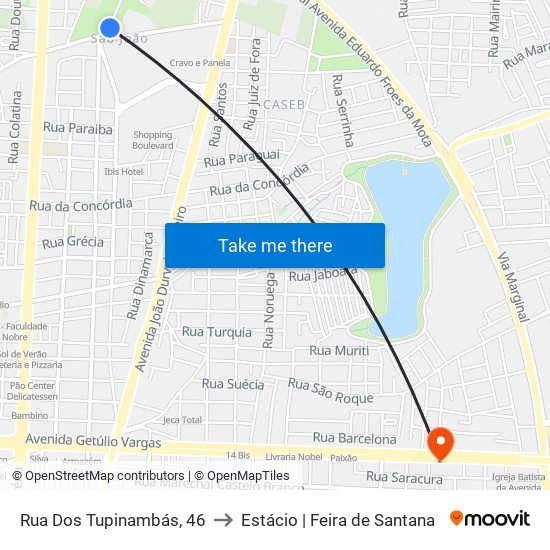 Rua Dos Tupinambás, 46 to Estácio | Feira de Santana map