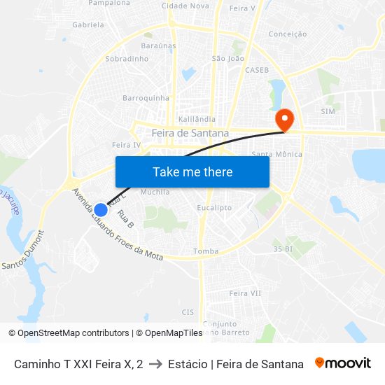 Caminho T XXI Feira X, 2 to Estácio | Feira de Santana map