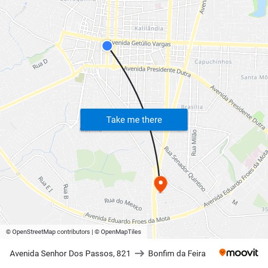 Avenida Senhor Dos Passos, 821 to Bonfim da Feira map
