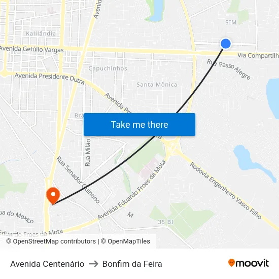 Avenida Centenário to Bonfim da Feira map