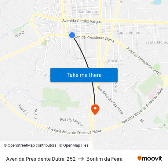 Avenida Presidente Dutra, 252 to Bonfim da Feira map