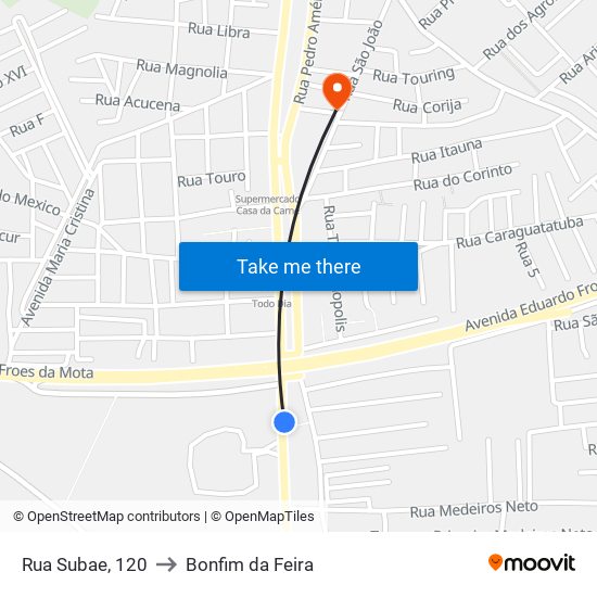 Rua Subae, 120 to Bonfim da Feira map