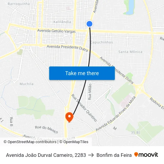 Avenida João Durval Carneiro, 2283 to Bonfim da Feira map