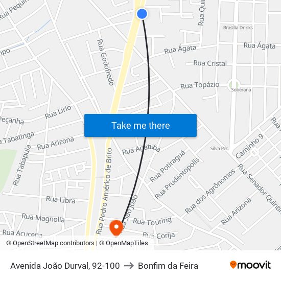 Avenida João Durval, 92-100 to Bonfim da Feira map