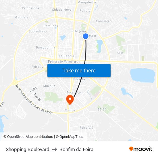 Shopping Boulevard to Bonfim da Feira map