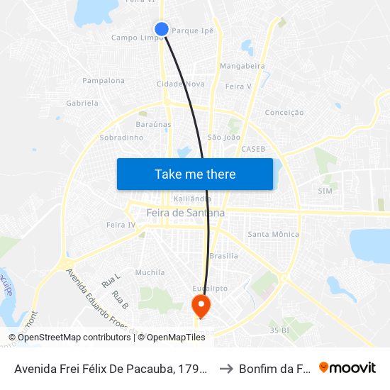 Avenida Frei Félix De Pacauba, 1790-1844 to Bonfim da Feira map