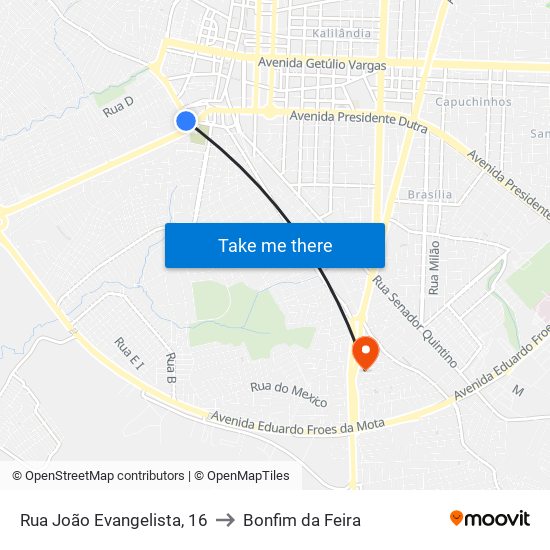 Rua João Evangelista, 16 to Bonfim da Feira map