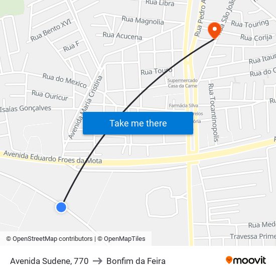 Avenida Sudene, 770 to Bonfim da Feira map