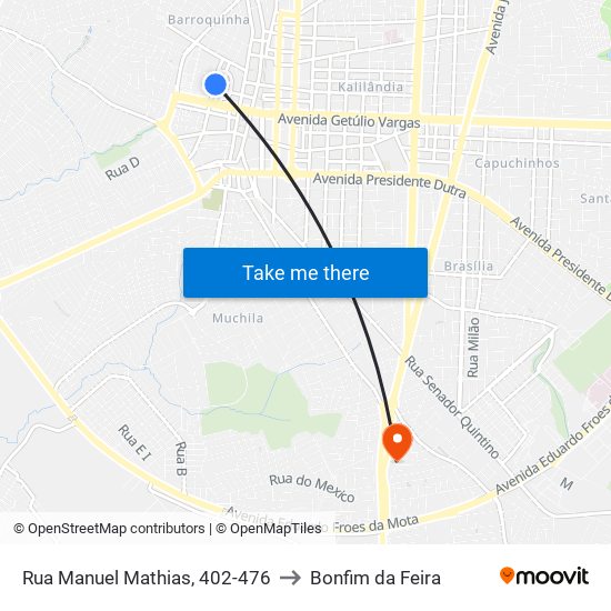 Rua Manuel Mathias, 402-476 to Bonfim da Feira map