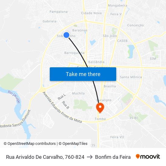 Rua Arivaldo De Carvalho, 760-824 to Bonfim da Feira map