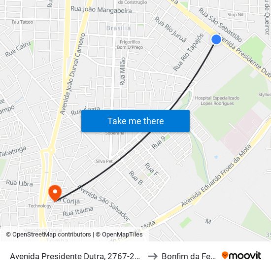 Avenida Presidente Dutra, 2767-2815 to Bonfim da Feira map