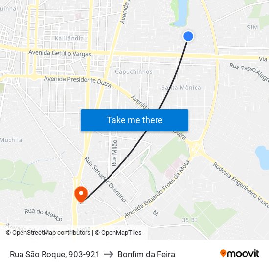 Rua São Roque, 903-921 to Bonfim da Feira map