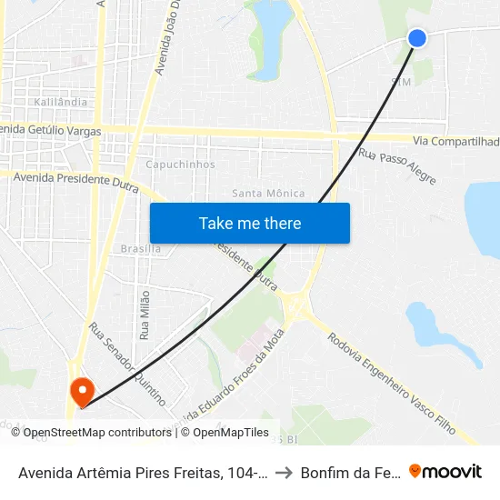 Avenida Artêmia Pires Freitas, 104-130 to Bonfim da Feira map