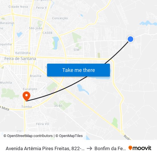 Avenida Artêmia Pires Freitas, 822-962 to Bonfim da Feira map
