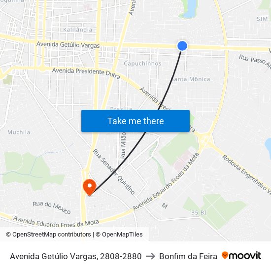 Avenida Getúlio Vargas, 2808-2880 to Bonfim da Feira map