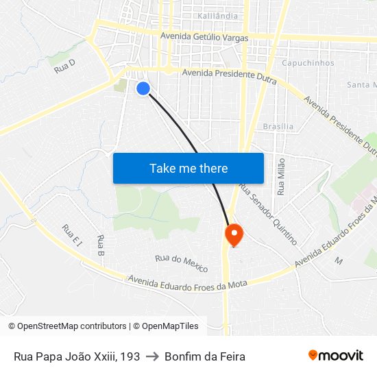 Rua Papa João Xxiii, 193 to Bonfim da Feira map