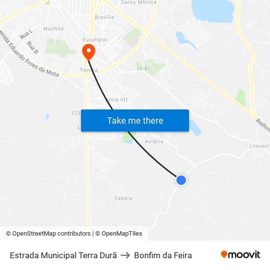 Estrada Municipal Terra Durã to Bonfim da Feira map