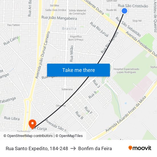 Rua Santo Expedito, 184-248 to Bonfim da Feira map