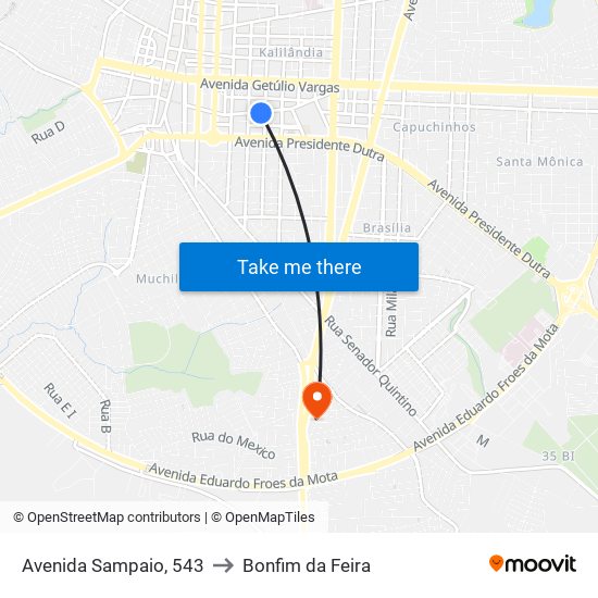 Avenida Sampaio, 543 to Bonfim da Feira map