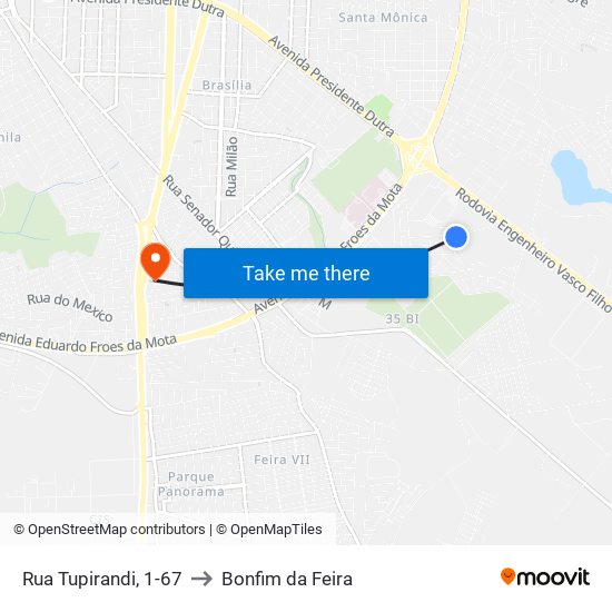 Rua Tupirandi, 1-67 to Bonfim da Feira map