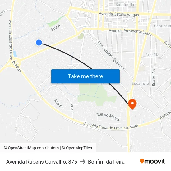 Avenida Rubens Carvalho, 875 to Bonfim da Feira map