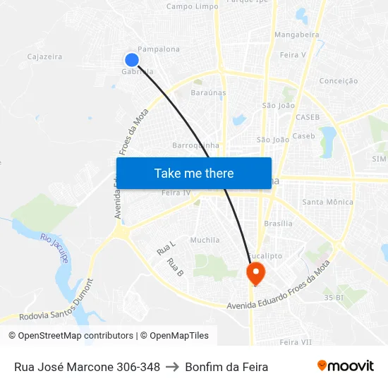 Rua José Marcone 306-348 to Bonfim da Feira map