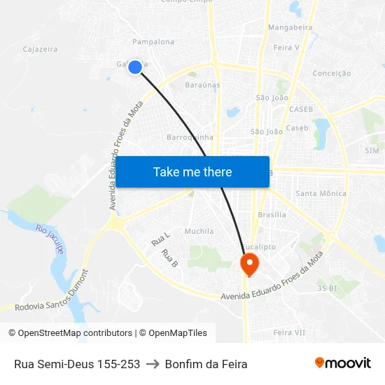 Rua Semi-Deus 155-253 to Bonfim da Feira map