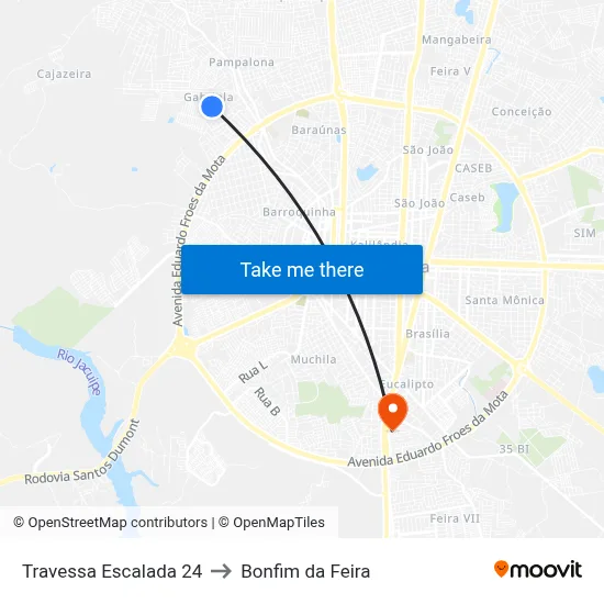 Travessa Escalada 24 to Bonfim da Feira map