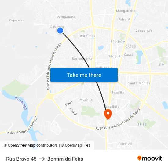 Rua Bravo 45 to Bonfim da Feira map