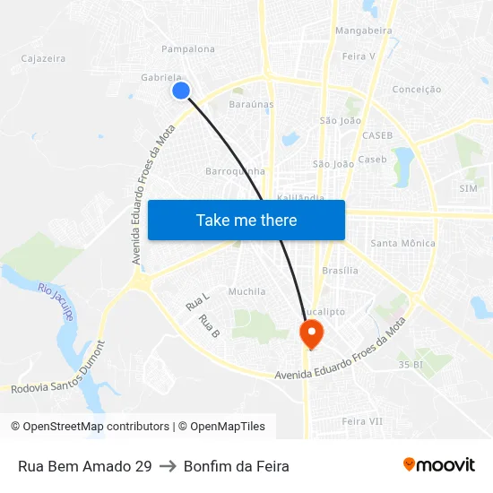Rua Bem Amado 29 to Bonfim da Feira map