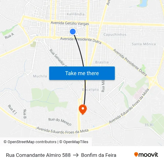 Rua Comandante Almiro 588 to Bonfim da Feira map