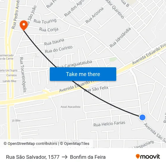 Rua São Salvador, 1577 to Bonfim da Feira map