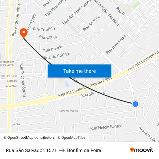 Rua São Salvador, 1521 to Bonfim da Feira map