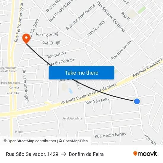 Rua São Salvador, 1429 to Bonfim da Feira map