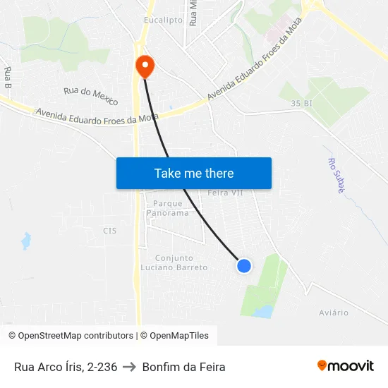 Rua Arco Íris, 2-236 to Bonfim da Feira map