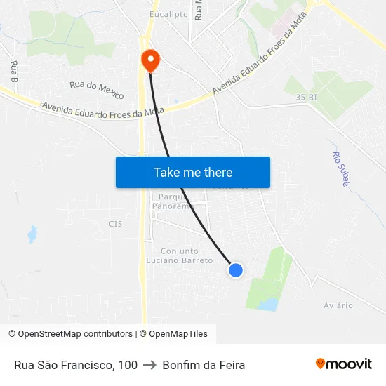 Rua São Francisco, 100 to Bonfim da Feira map