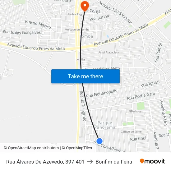 Rua Álvares De Azevedo, 397-401 to Bonfim da Feira map