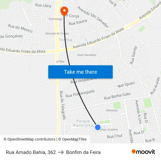 Rua Amado Bahia, 362 to Bonfim da Feira map