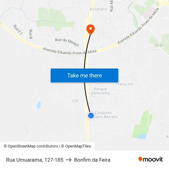 Rua Umuarama, 127-185 to Bonfim da Feira map