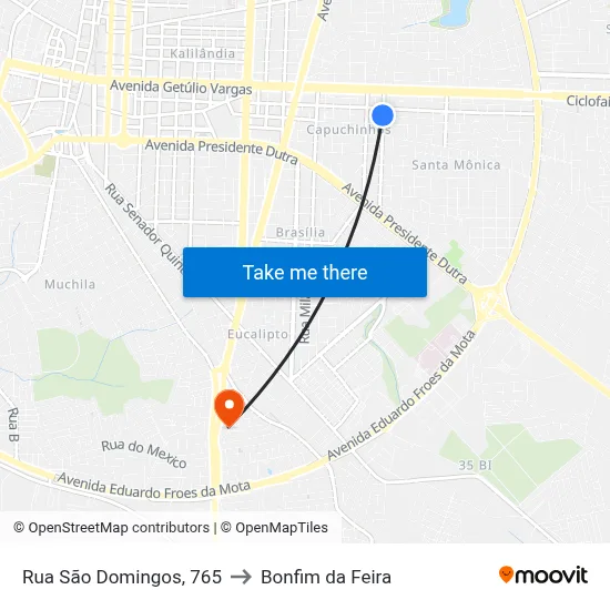 Rua São Domingos, 765 to Bonfim da Feira map